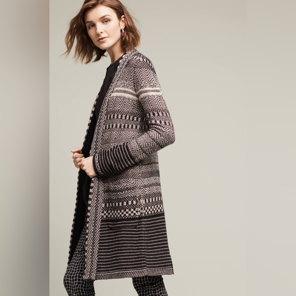 Anthropologie Angel Of The North Black and Cream Patterned Cardigan